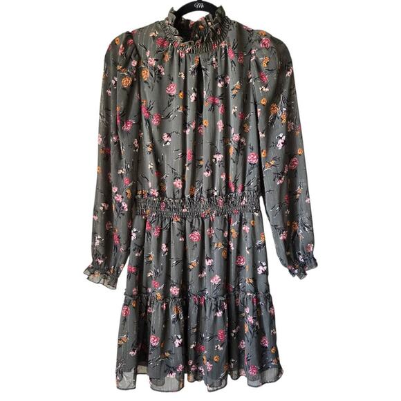 Drew Floral Pinstripe Keyhole Mini Dress Size Small - Picture 1 of 4